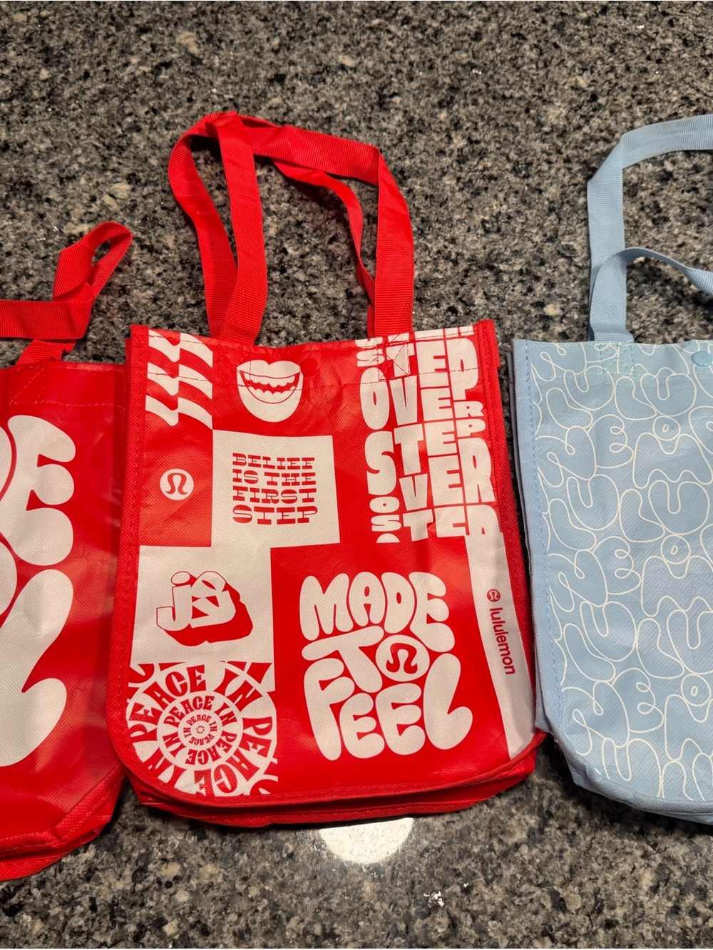 lululemon athletica set of 3 small Graphic Tote with Bold White Print